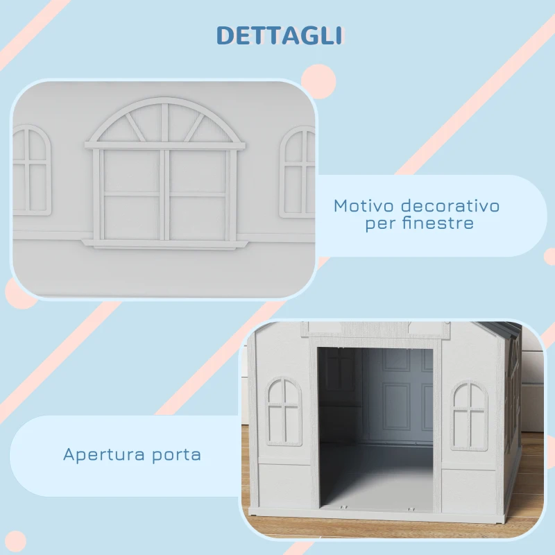 PawHut Casetta per Cani in PP Impermeabile con Tetto Inclinato e Porta di Ingresso, 65x75.7x63 cm, Grigio