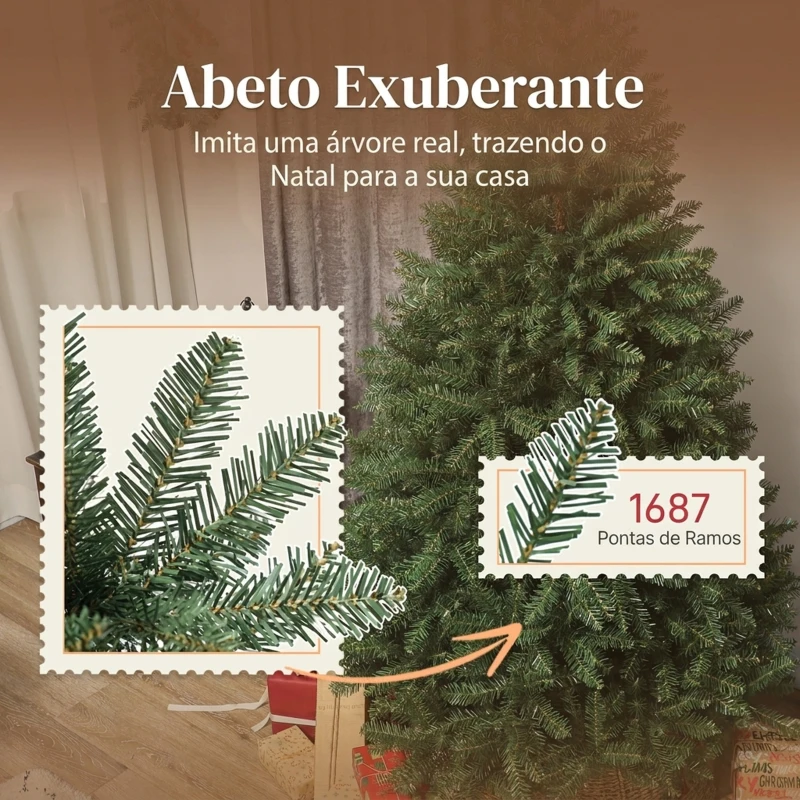 HOMCOM Árvore de Natal Artificial 180 cm com 1687 Ramos e Base Metálica Dobrável, Realista e Frondosa, Verde
