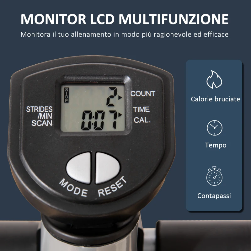 HOMCOM Stepper con Monitor LCD, Manubrio Regolabile ed Elastici, in Acciaio e ABS, Bianco e Grigio