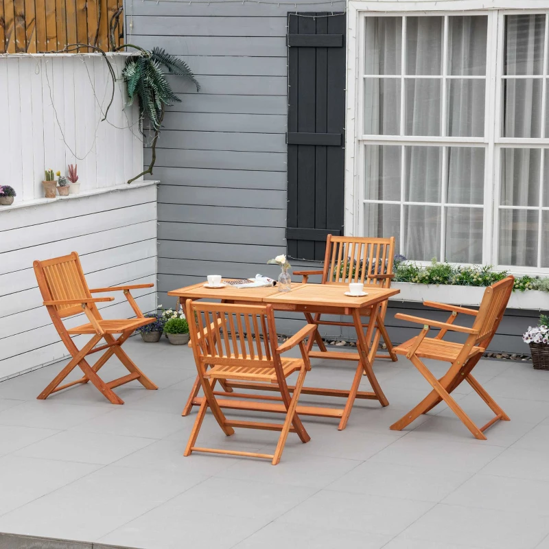 Outsunny Sitzgruppe klappbar für 4 Personen Outdoor Sitzgarnitur Pappelholz Natur