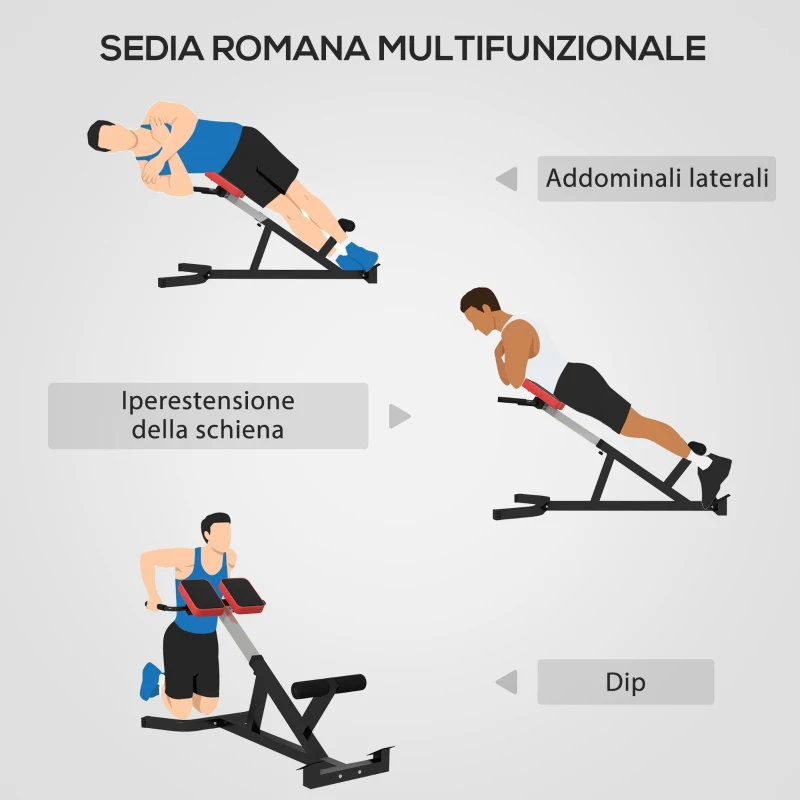 SPORTNOW Sedia Romana ad Altezza Regolabile con Imbottitura Spessa, in Acciaio e PU, 126x70x67-84 cm, Nera