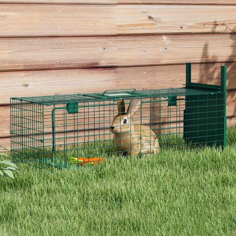 Outsunny Gabbia Trappola per Animali Piccoli con Una Porta e Maniglia, 80x25x30 cm, Verde Scuro