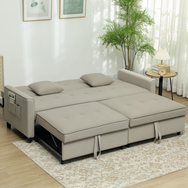 HOMCOM Three-Person Velvet-Feel Sofa Bed - Beige