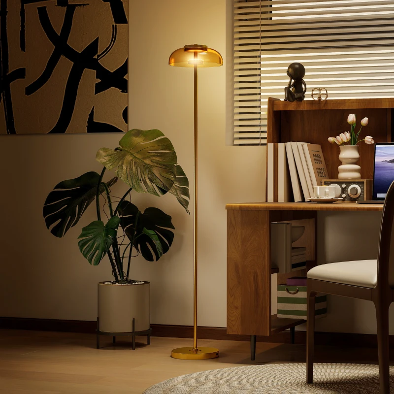 HOMCOM LED Stehlampe Wohnzimmer, Stehleuchte mit 3000 K warmem Licht, Fußschalter, 25 x 25 x 134 cm, Messing