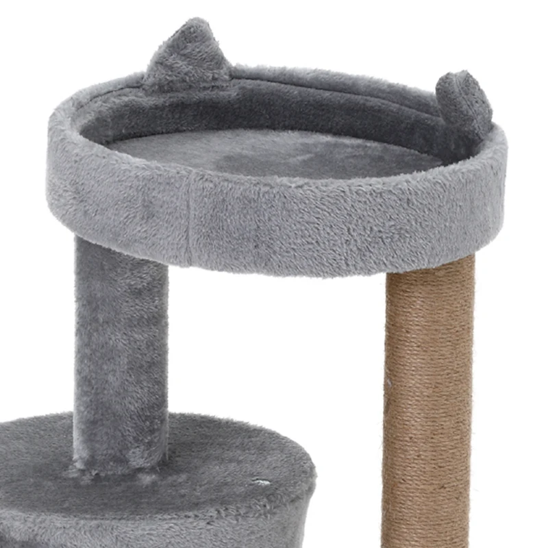 PawHut krabpaal kattengrot kattenhuis 4 verdiepingen met speelballen zitstok, sisalzuil en krabplank, groot, stevig, luxe, sisal pluche grijs 48 x 48 x 104 cm(m-10)
