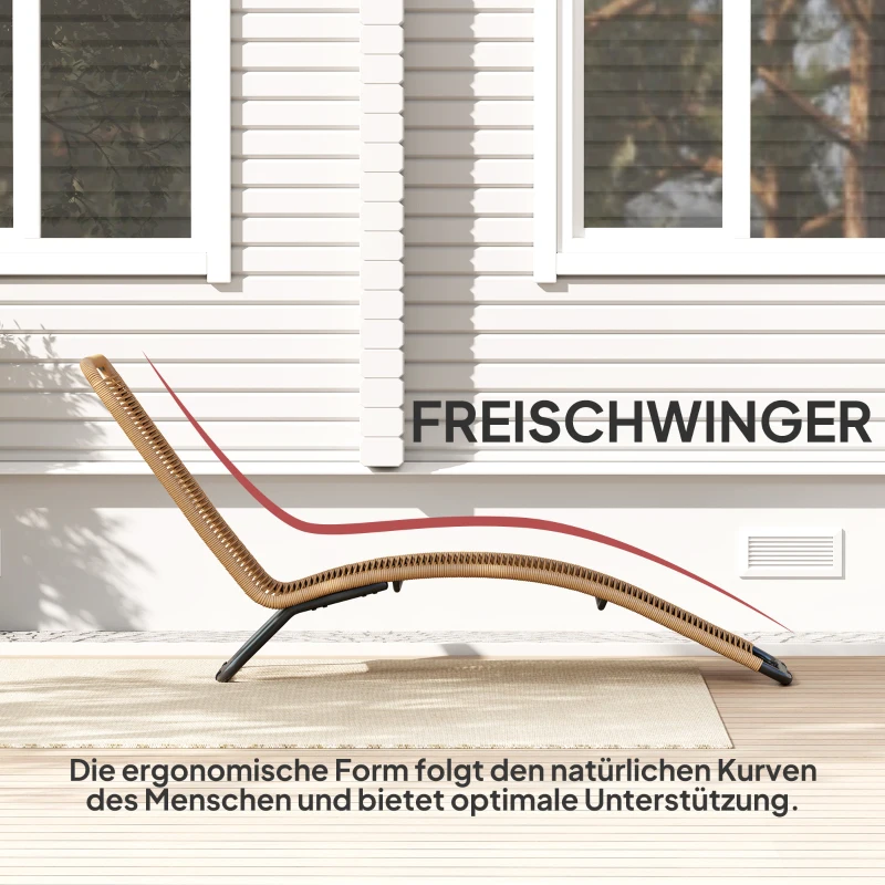 Outsunny Rattan-Sonnenliege, S-förmiger Liegestuhl mit Rattangeflecht, Korbliege mit Stahlrahmen, Braun