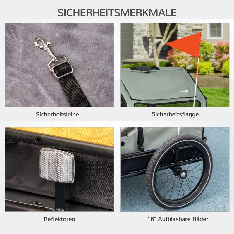 PawHut Hundeanhänger Fahrradanhänger Tieranhänger, 1 Wimpel, für Hunde bis zu 10 kg, Grün + Schwarz(m-6)