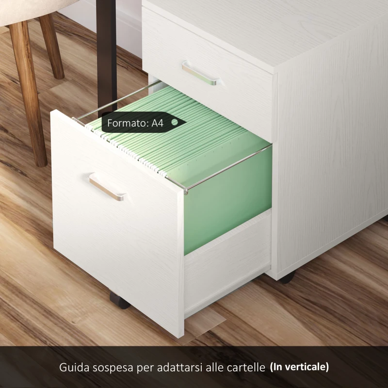 Vinsetto Cassettiera Portadocumenti Schedario per Ufficio 2 Cassetti e Serratura