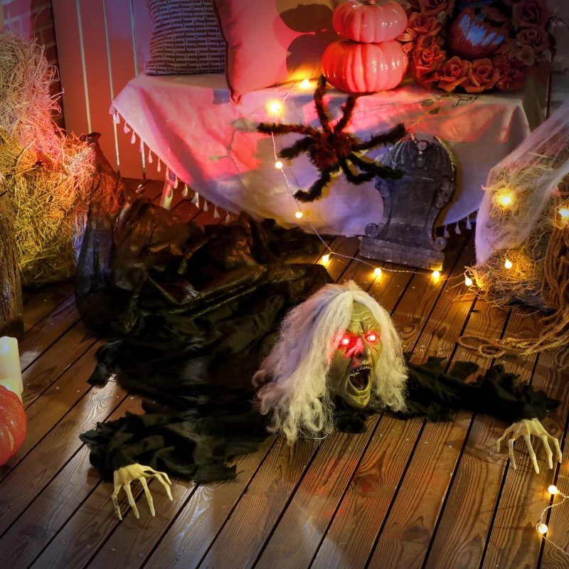 Outsunny 183cm Halloween Decoratie Halloween Zombie-Oma met LED-Lichten, Geluidsfunctie, voor Feest