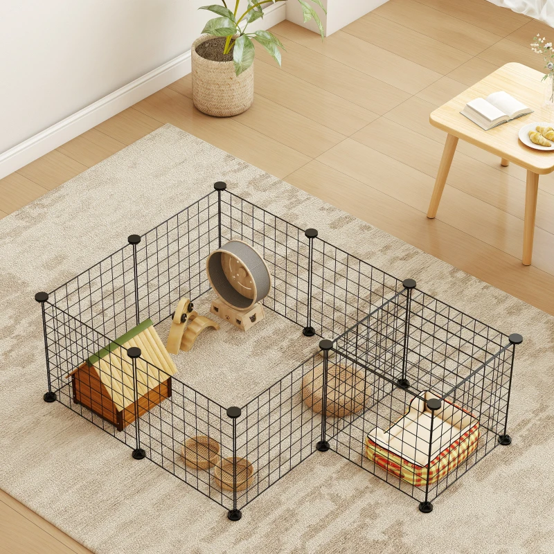 PawHut Ren, box, kooi voor kleine dieren, metalen rooster flexibel omvormbaar