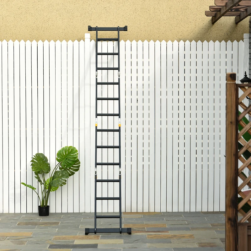 HOMCOM Echelle aluminium pliable multifonction 5 positions 3,7 m 12 échelons certification NF EN131 charge max. 150 Kg noir