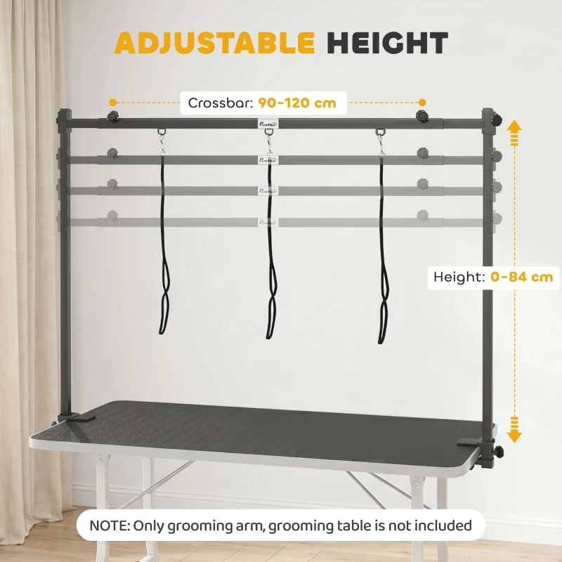 PawHut Dog Grooming Arm Adjustable H-Shape Dog Grooming Table Arm with Clamp and 3 Nooses Black