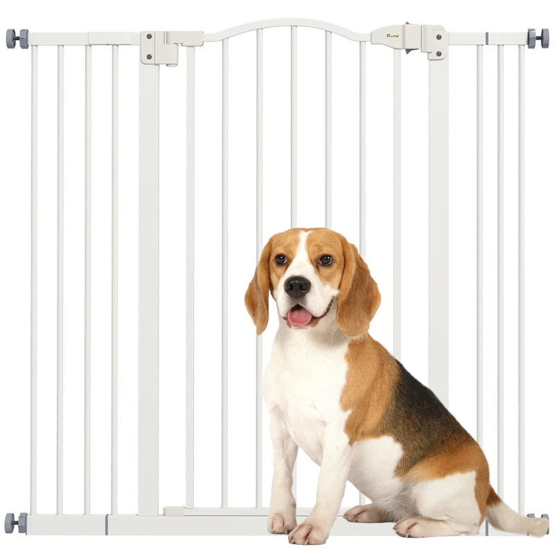 PawHut Barrière de sécurité pour chien extensible 74-100 cm fermeture automatique fixation par pression sans percer blanc