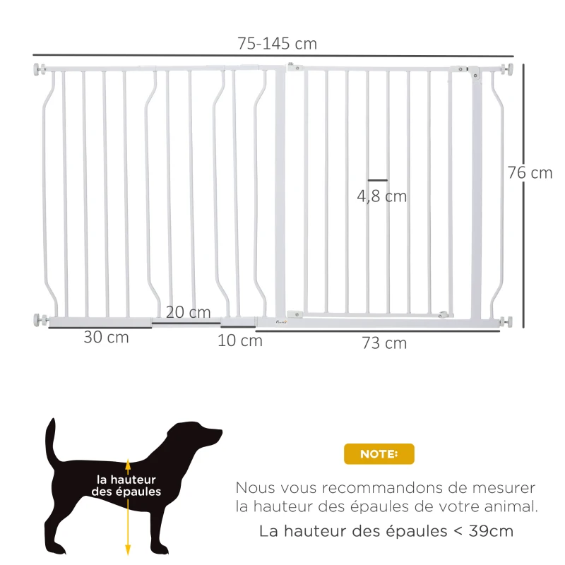 PawHut Lot de 2 barrières de sécurité barrière pour animal domestique longueur réglable escaliers couloirs portes sans perçage