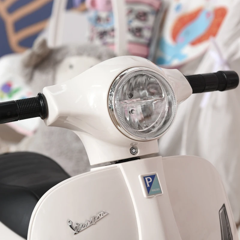 HOMCOM Mota Elétrica Vespa 6V com Farol Buzina e Rodas Auxiliares para Crianças de 18-36 Meses Branco 66,5x38x52 cm