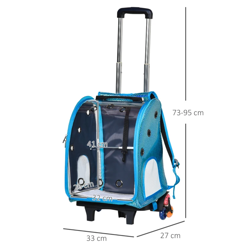 Pawhut Haustiertrolley 2 in 1 Design Haustierrucksack Sicherheitsleine Oxfordstoff Blau