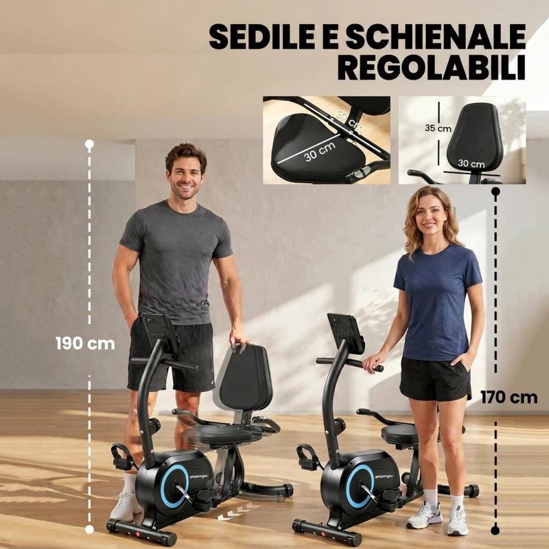 SPORTNOW Cyclette Orizzontale Magnetica con Resistenza a 8 Livelli e Display LCD, in Metallo, 136x56x106 cm, Blu
