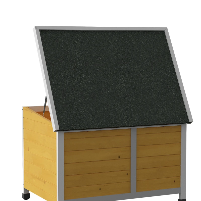 PawHut hondenhok met veranda, scharnierend dak, raam, verstelbare poten, natuurlijk hout, oranje, 85,5 x 62 x 60 cm