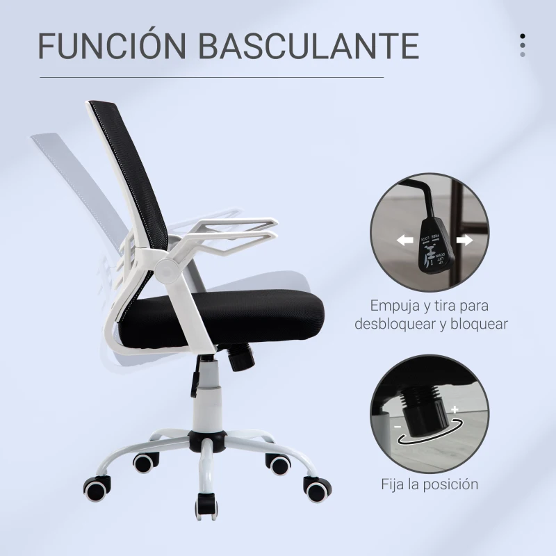 Vinsetto Silla de Oficina Ergonómica Silla de Malla con Altura Ajustable Reposabrazos Abatible Soporte Lumbar Transpirable para Adolescentes Adultos 62,5x55x94-104 cm Negro