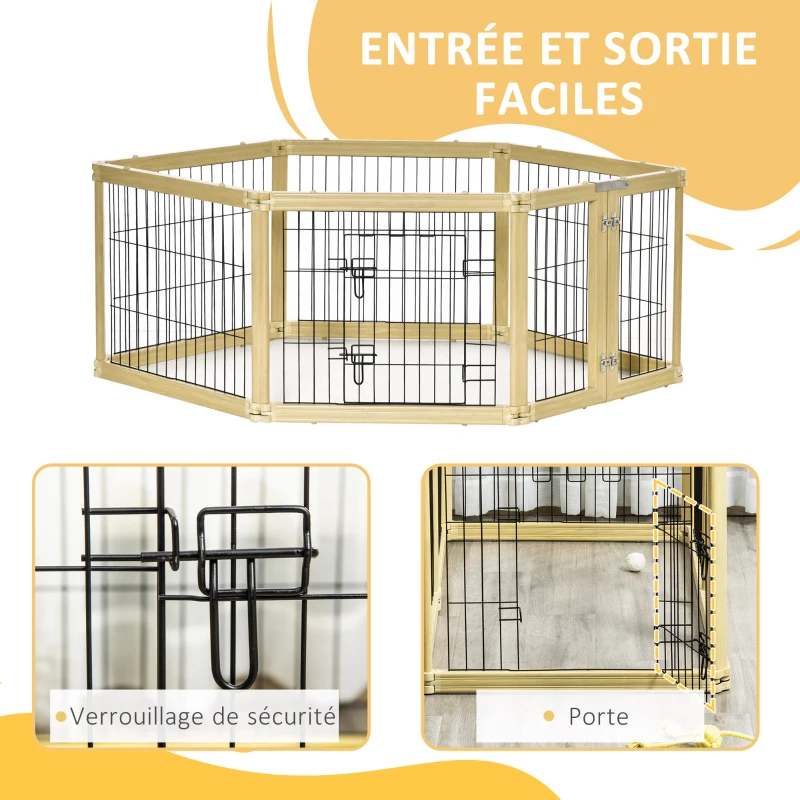 PawHut Parc enclos modulable et Gamelles chiens surélevées 6 panneaux porte verrouillable 2 bols amovibles chacun 1,1L et tapis