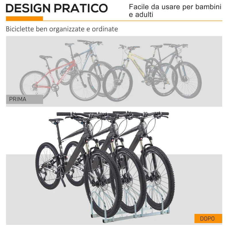HOMCOM Rastrelliera Portabiciclette Parcheggio per 3 Biciclette in Acciaio, 76x33x27 cm, Argento