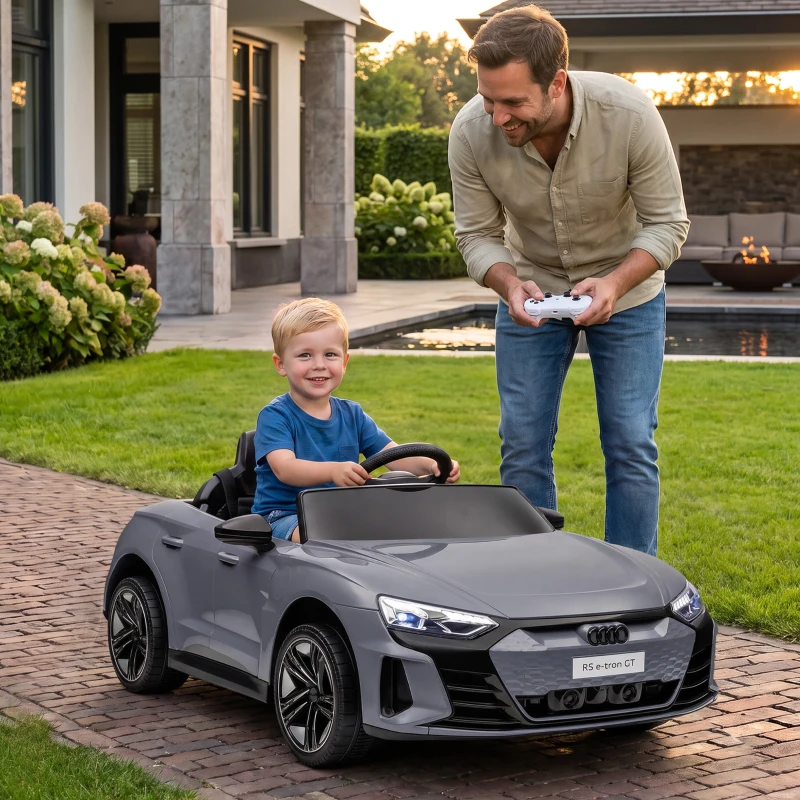 HOMCOM Carro Elétrico AUDI RS E-Tron GT 12V com 2 Motores Faróis LED Buzina Música USB 3-5km/h 103x58x41 cm Cinzento