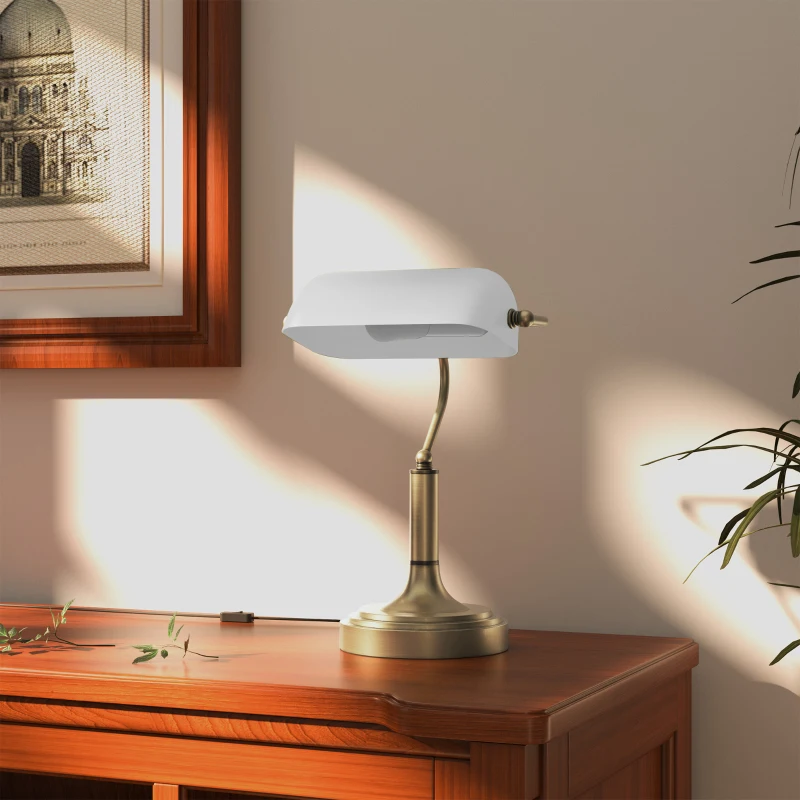 HOMCOM Lámpara de Escritorio Banquero con Pantalla Ajustable Interruptor Basculante para Oficina Biblioteca Blanco