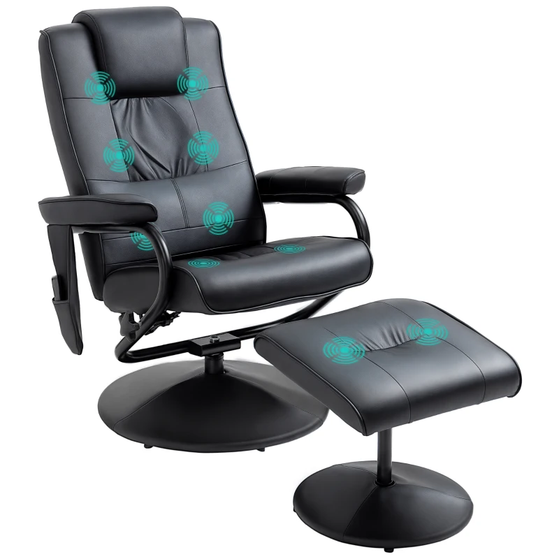 HOMCOM Massagestoel incl. krukje tv-stoel relaxstoel kunstleer zwart(m-10)