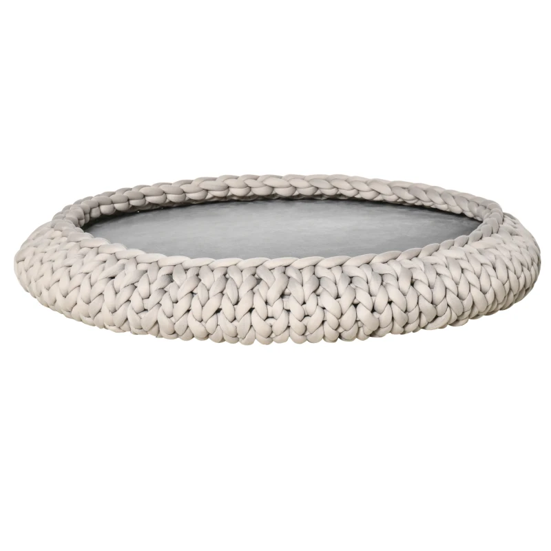 PawHut Cuccia per Cani e Gatti Rotonda, Rialzata e Lavabile in Cotone PP, Cuscino Imbottito, Φ93x15cm, Grigia