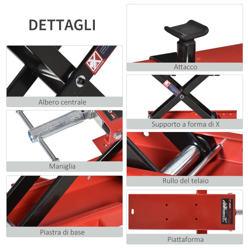 DURHAND Cavalletto Alzamoto a Forbice, Sollevatore Moto, Cavalletto Moto Centrale Regolabile Fino 500kg in Metallo Rosso