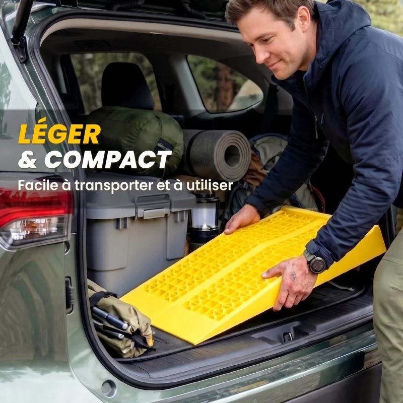 HOMCOM Ensemble de 2 rampes pour voiture véhicule utilitaire rampe de chargement dim. 70L x 19,5l x 7,8H cm PP jaune
