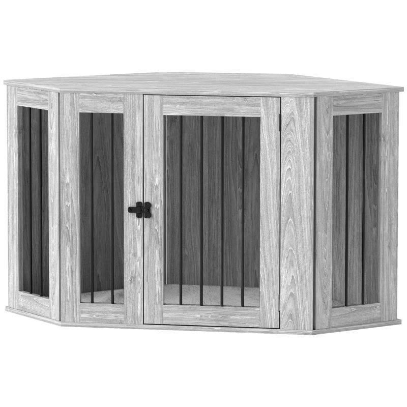 PawHut Dog Crate Furniture Side Table, with Cushion, 122 x 61 x 71cm - Grey