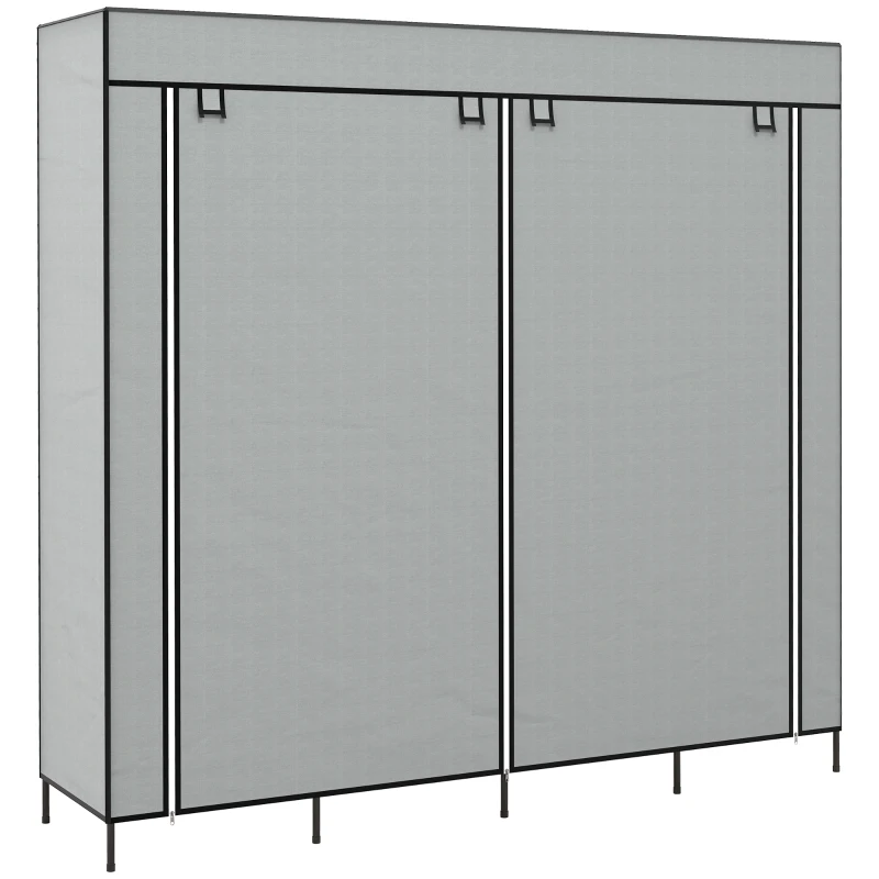 HOMCOM Roupeiro de Tecido com 10 Compartimentos 2 Trilhos Suspensos e 4 Gavetas de Tecido 166x42,5x169,5 cm Cinza Escuro