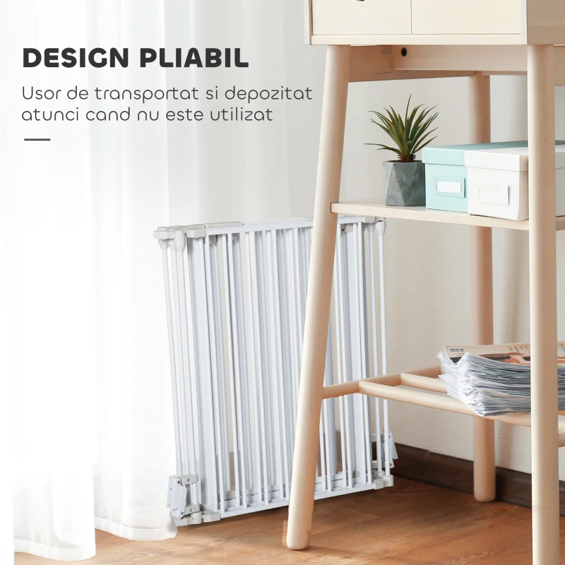 PawHut Poartă pentru câini reglabilă și pliabilă, cu închidere automată și sistem de blocare, 300x74,5 cm, alb