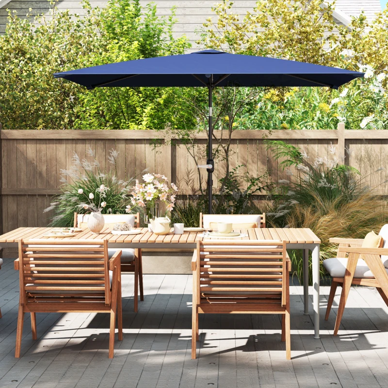 Outsunny Chapéu de Sol de Alumínio 198x294x255 cm Chapéu  Retangular de Jardim Inclinável com Manivela e Mastro Desmontável Azul-Marinho