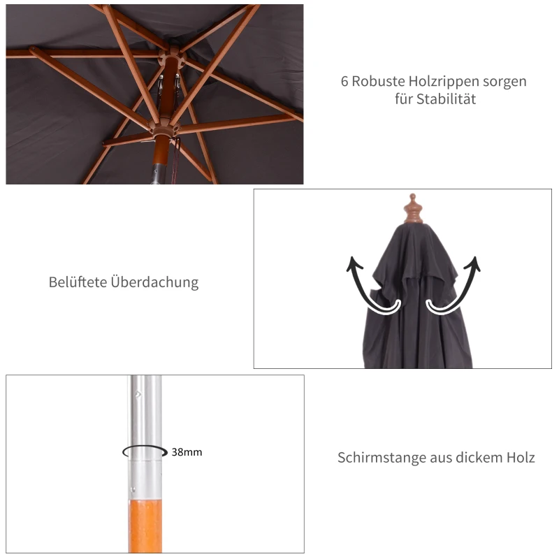 Outsunny parasol 3-niveau helling hout donkergrijs 200 x 150 x 230 cm