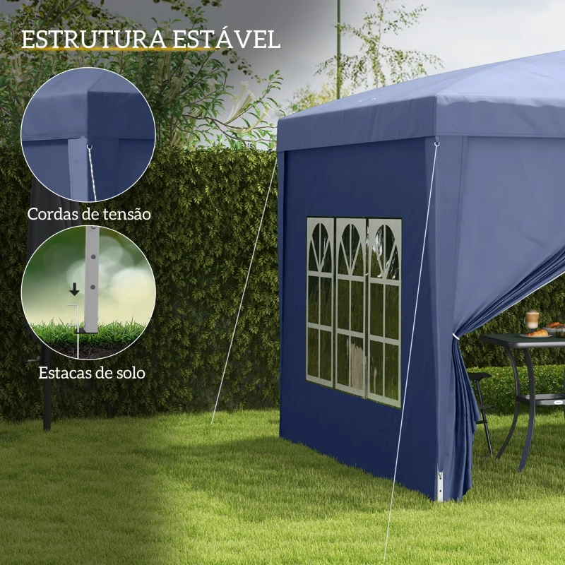 Outsunny Tenda de Jardim com Paredes Laterais Amovíveis Janelas Porta com Zíper e Bolsa de Transporte 295x295x195-258 cm Azul