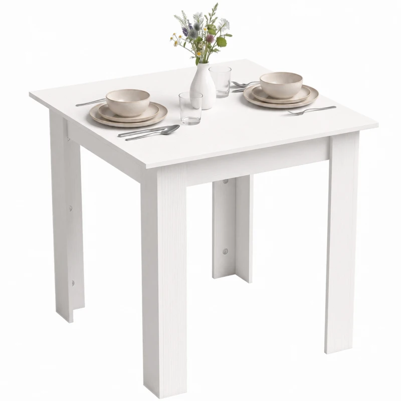 HOMCOM Square Dining Table, Modern Small Dining Table with Wood Effect, Space Saving, Non-slip Foot Pads, White
