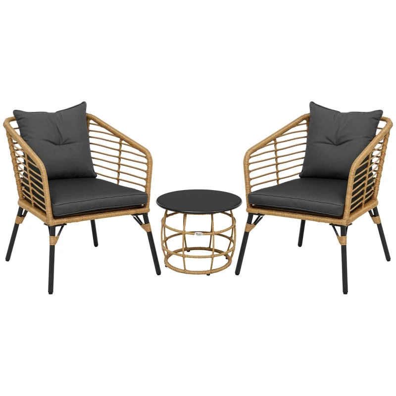 Outsunny rotan tuinmeubelset 3-delig. Zitgroep met kussens voor terras balkon