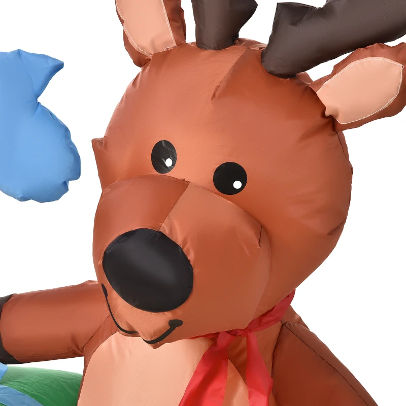 HOMCOM Hinchable de Navidad Papá Noel Inflable con Elfo y Reno con 6 Luces LED e Inflador para Exterior Interior 203x50x153 cm
