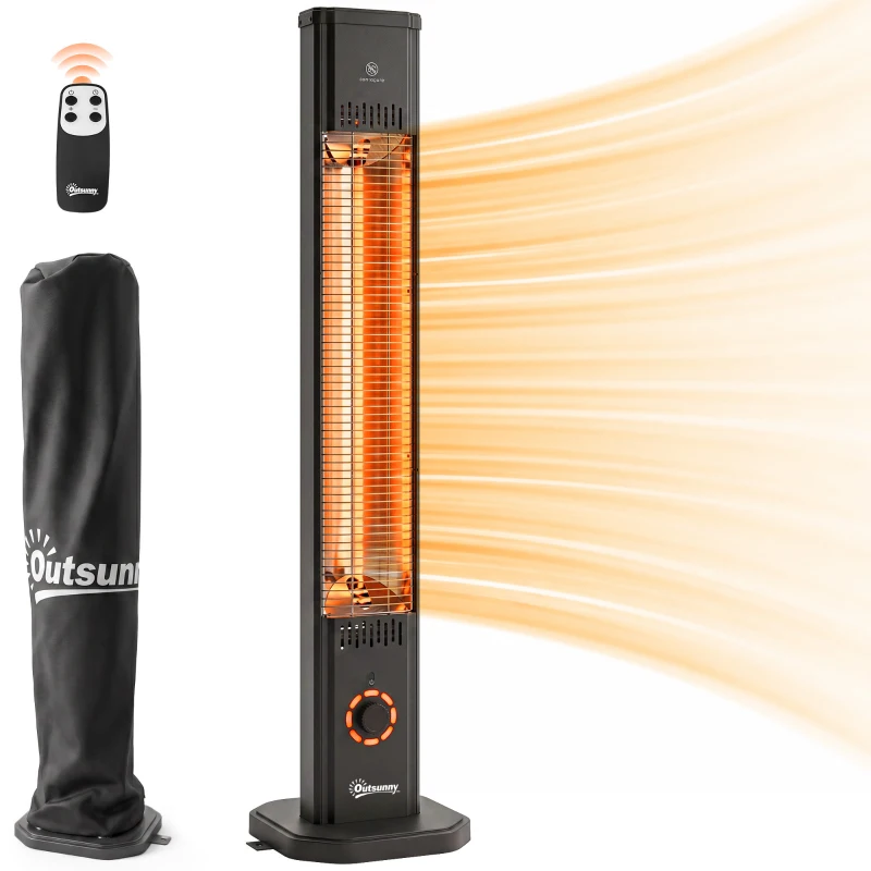 Outsunny 2000 W Electric Infrared Patio Heater with Cover, Free Standing/Wall Mounted IP65 Outdoor Garden Heater, Black