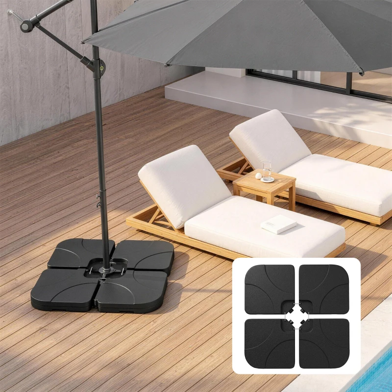 Outsunny Conjunto de Pesos para Base de Chapéu de Sol de 4 Peças Preenchível com 15 Litros de Água ou 19,5 kg de Areia Preto