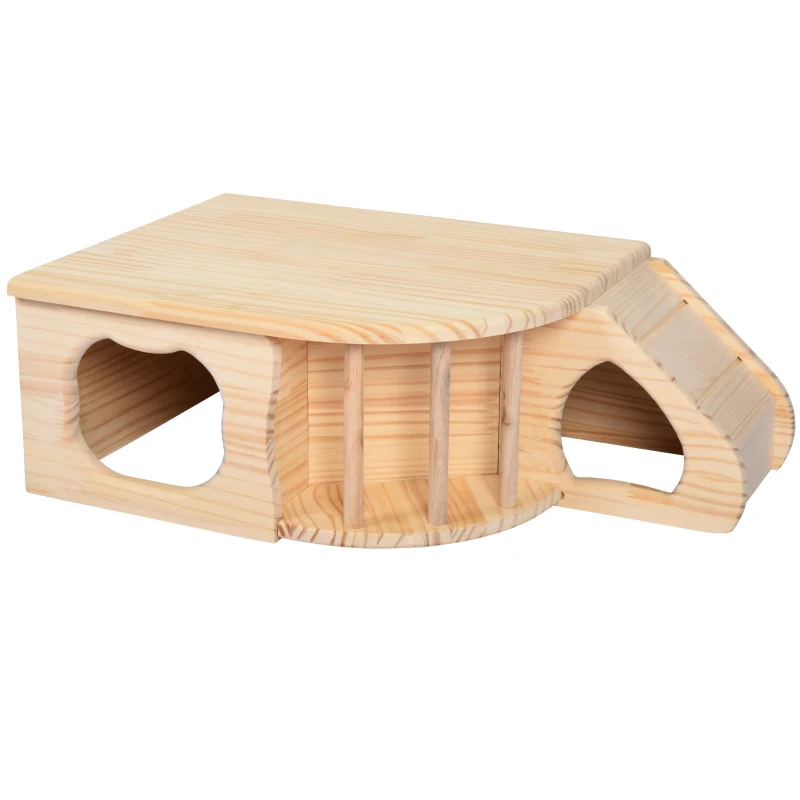 PawHut Maisonnette pour rongeurs abri pour rongeurs 2 entrées rampe et espace foin dim. 60L x 37l x 19H cm bois naturel sapin