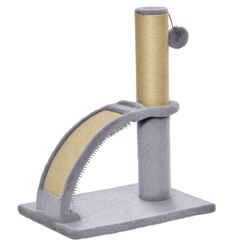 PawHut Compacte Krabpaal met Jutebedekking, Hangende Bal met Bel, Krabplank, 34L x 24B x 43H cm - Grijs