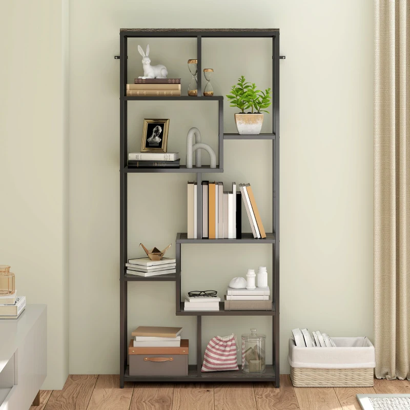 HOMCOM Seven-Tier Geometric Bookcase - Grey/Black