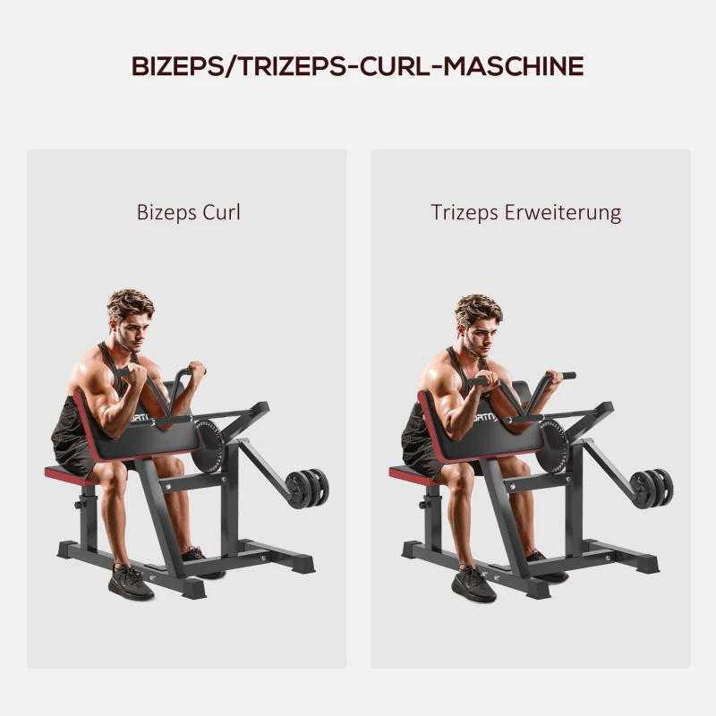 SPORTNOW Curlbank & Trizeps-Extension, 5 Sitzverstellungen, 25 Winkel, Stahl & Kunstleder, Schwarz(m-4)