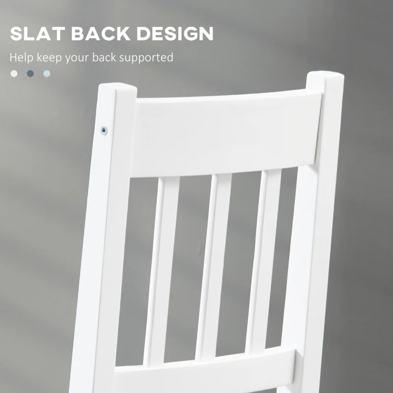 HOMCOM Dining Chairs Set of 4, Kitchen Chair with Slat Back, Pine Wood Structure for Living Room and Dining Room, White