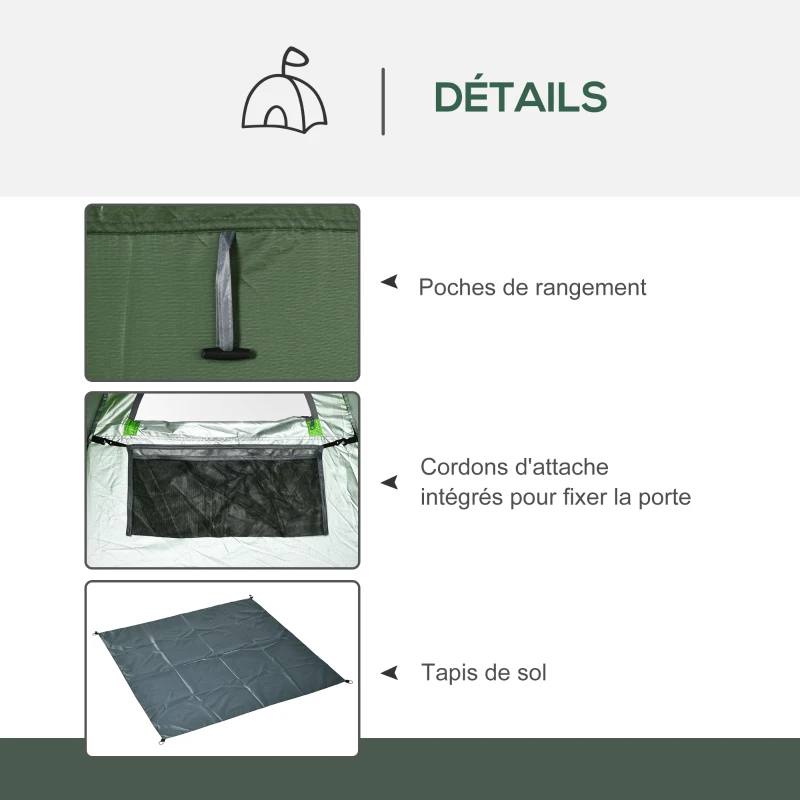 Outsunny Tente de douche de camping pop up pliable avec sac de transport polyester dim. 126L x 124l x 198H cm - vert