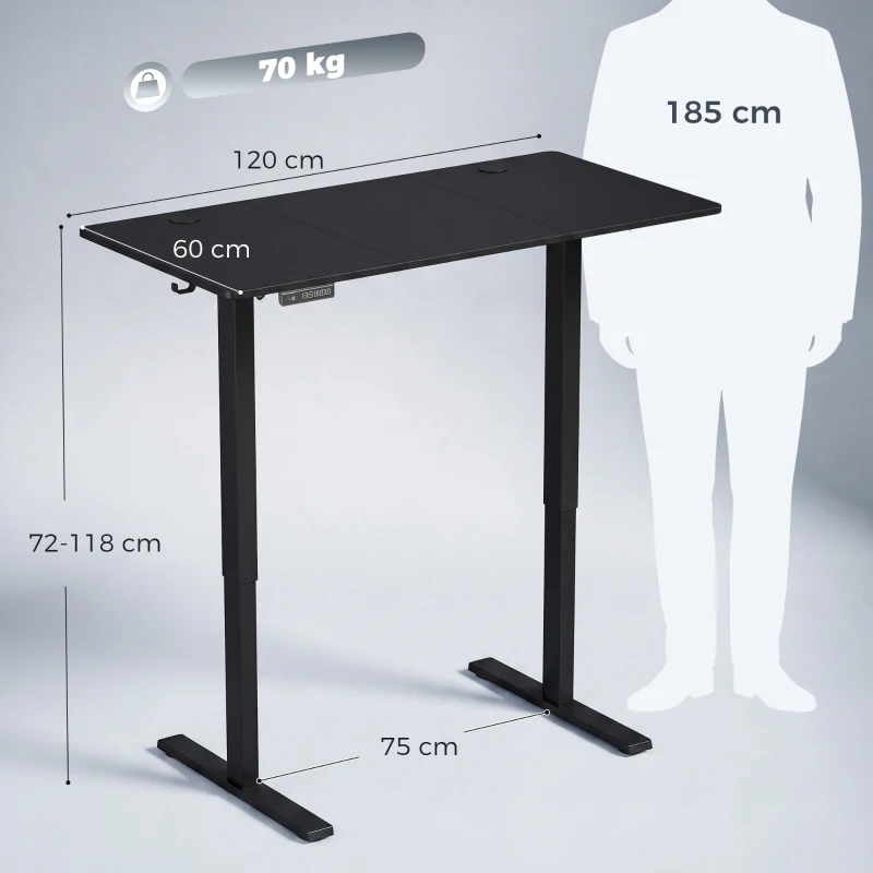 HOMCOM Standing Desk Memory Control Height Adjustable Desk 2 Cable Holes LED Display Sit Stand Desk Black