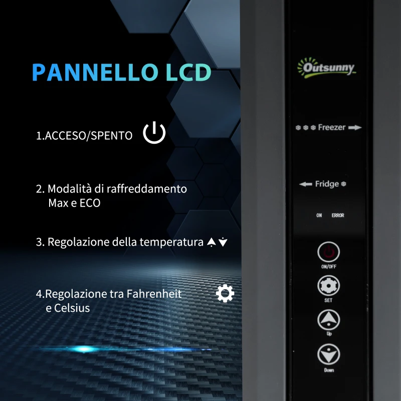 Outsunny Frigo Portatile Elettrico 45L da 12 Volt con Maniglia e Schermo LCD, 63.2x42x50.8 cm, Grigio